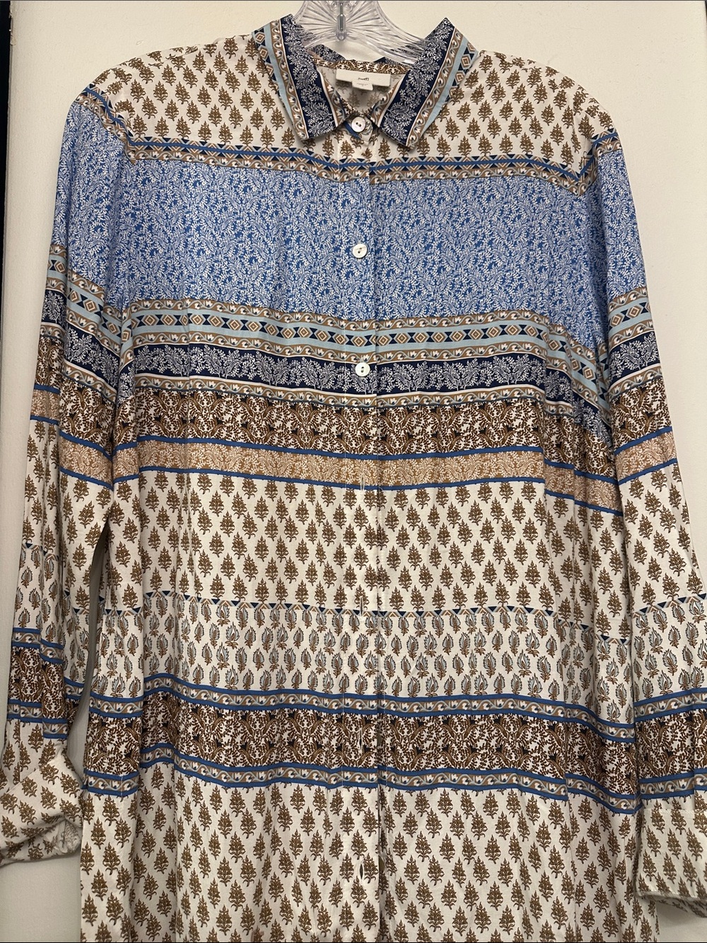 J. Jill Blue, Brown and Cream Long-Sleeve Printed Dress